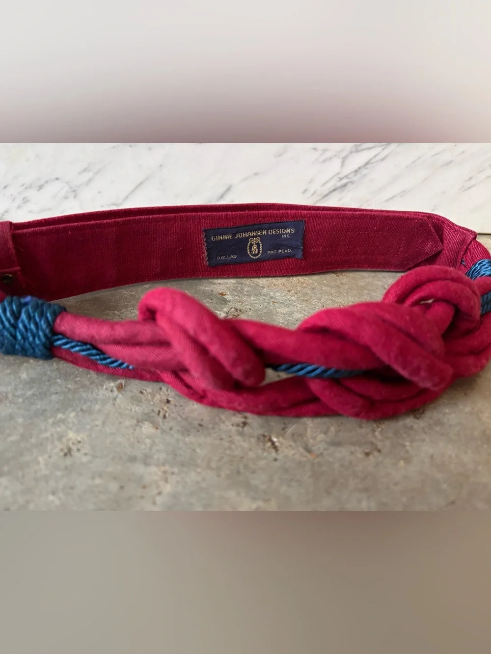 Vintage 80s knot Braided belt- maroon red with Navy accents